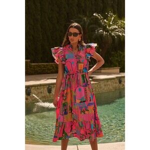 Sugarlips Women's Lanus City Dillan Midi Ruffle Dress Size Small